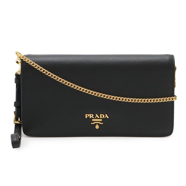 PRADA プラダ SAFFIANO サフィアーノ チェーンウォレット ポシェット 2WAY クラッチバッグ レザー NERO 黒 ブラック ゴールド金具 1DH029