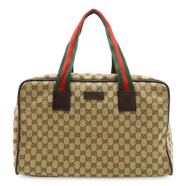 GUCCI グッチ GGキャンバス シェリーライン ボストンバッグ ショルダーバッグ 旅行カバン レザー カーキベージュ レッド グリーン 153240