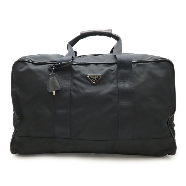 PRADA プラダ ボストンバッグ トラベルバッグ 旅行カバン イロン レザー NERO 黒 ブラック シルバー金具 ショルダー欠品 V70