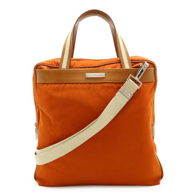 GUCCI グッチ トートバッグ ハンドバッグ 2WAY ショルダーバッグ キャンバス レザー オレンジ キャメル ベージュ シルバー金具 019.0536