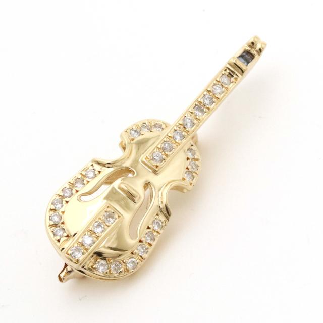 ペンダントトップ ペンダントヘッド チャーム ブローチ ヴァイオリン 楽器モチーフ K18YG サファイア S0.10ct ダイヤモンド D0.34ct