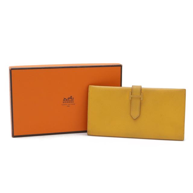 【極美品】HERMES ベアンクラシック ボックスカーフ　モカ系　長財布 エルメス HERMES ベアンクラシック ベアン クラシック 財布 長財布