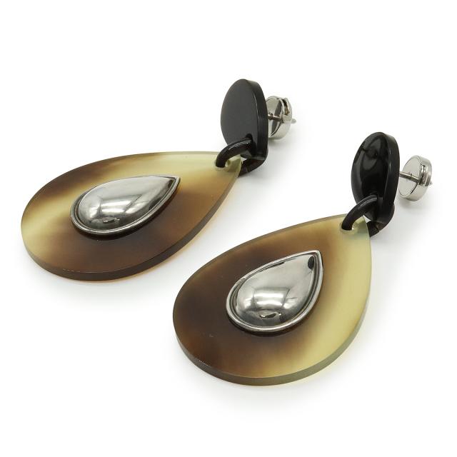 Hermès エルメス バッファローホーン ドロップ モチーフ ピアス ブラウン HERMES エルメス ドロップモチーフ ピアス バッファローホーン