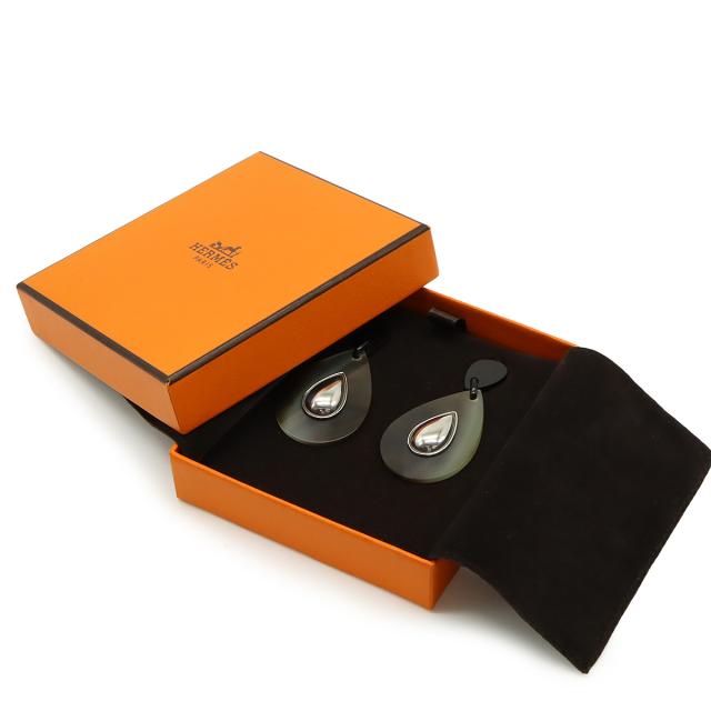 Hermès エルメス バッファローホーン ドロップ モチーフ ピアス ブラウン エルメス Hermes HERMES ピアス 057080FD バッファローホーン メタル