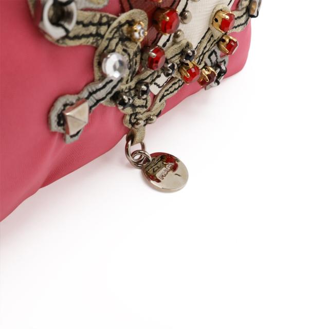 PRADA イブニングハート ビジュー アクセサリーポーチ ナイロン グレー PRADA イブニングハート ビジュー アクセサリーポーチ ナイロン グレー