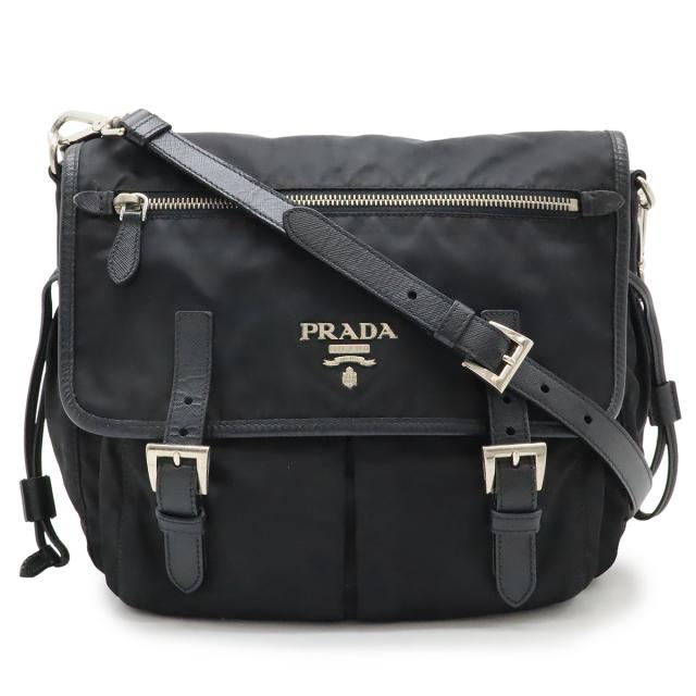 PRADA プラダ ショルダーバッグ メッセンジャーバッグ 斜め掛け ナイロン レザー NERO 黒 ブラック シルバー金具 BT0687