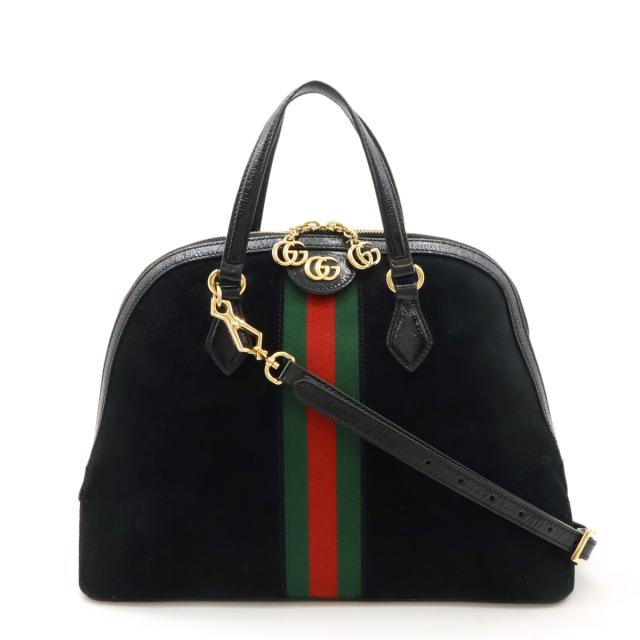 GUCCI グッチ オフィディア シェリーライン ミディアム トップハンドル ハンドバッグ 2WAY ショルダー スエード パテントレザー ブラック 524533