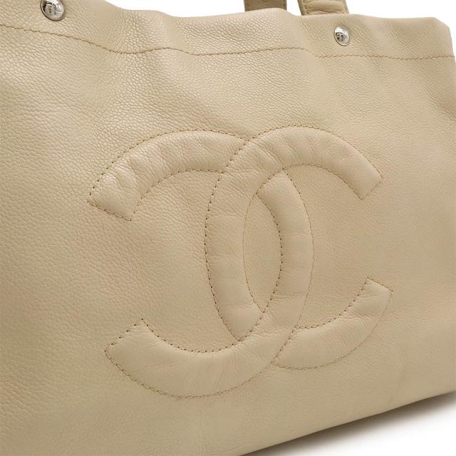 CHANEL ベージュ レザー トートバッグ ココマーク CHANEL シャネル ココマーク 麻織り トートバッグ 麻×レザー