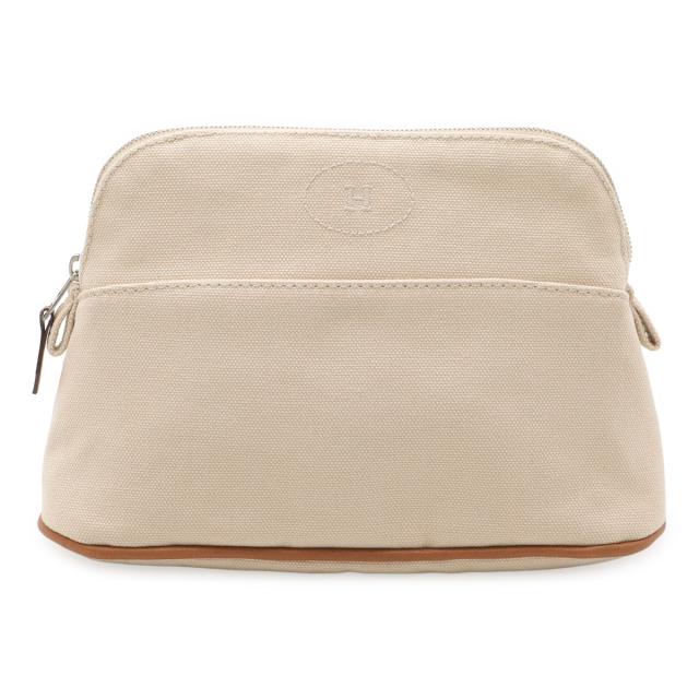 HERMES エルメス ボリードポーチ20 化粧ポーチ コスメポーチ マルチポーチ 小物入れ キャンバス レザー ベージュ