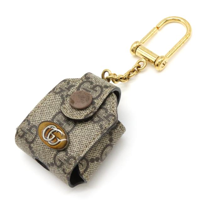 GUCCI グッチ オフィディア GGスプリーム AirPodsケース エアーポッズ イヤホンケース PVC カーキベージュ キーチェーン付 596720