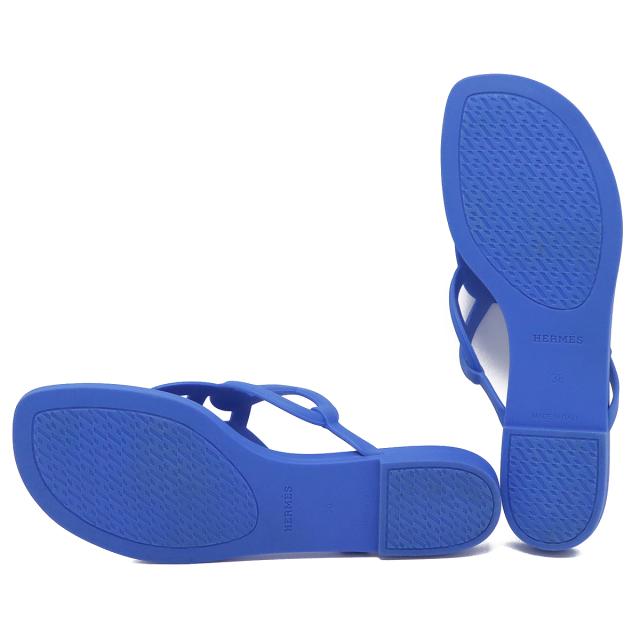 HERMES エルメス フラット トング 靴 シェーヌダンクル エジェリ ビーチサンダル サンダル ラバー ブルー レディース未使用 エルメス] エジェリ フラット トング 靴 シェーヌダンクル ビーチ