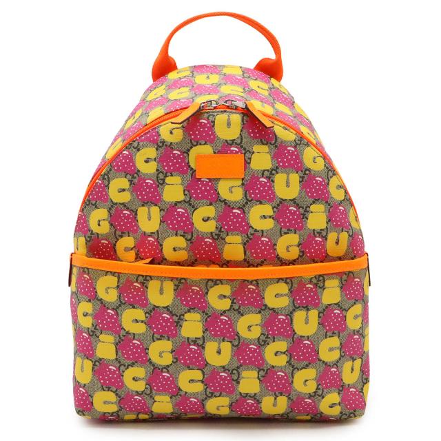 GUCCI グッチ GGスプリーム チルドレンズ シェリーライン ストロベリープリント イチゴ バックパック リュックサック PVC ベージュ オレンジ 271327