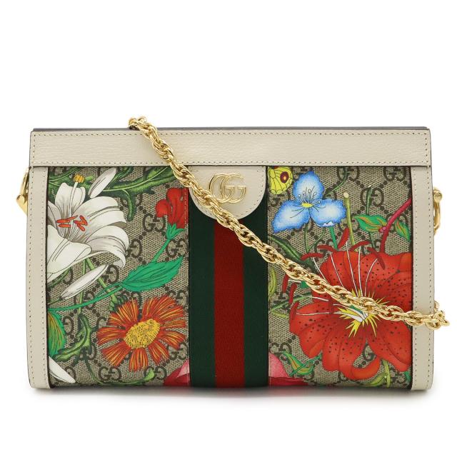 GUCCI グッチ オフィディア GGフローラ シェリーライン スモール チェーンショルダーバッグ PVC レザー ベージュ ホワイト マルチカラー 503877 GUCCI グッチ オフィディア GGフローラ シェリーライン スモール