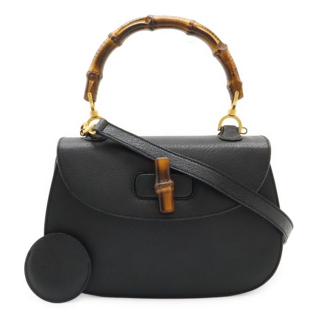 GUCCI グッチ バンブー ハンドバッグ ミニバッグ 2WAY ショルダーバッグ 斜め掛け レザー ブラック 黒 ゴールド金具 000 2113 0633