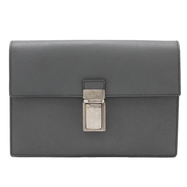 PRADA プラダ SAFFIANO セカンドバッグ クラッチバッグ ハンドバッグ レザー グレー シルバー金具