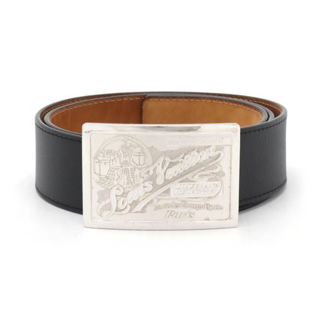 LOUIS VUITTON ルイ ヴィトン サンチュール ジーンズ ベルト レザー ブラック 黒 メンズ シルバー金具 #90 M6812U