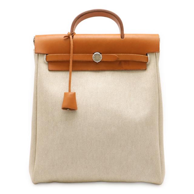 HERMES エルメス エールバッグ アド リュックサック バックパック 2WAY ハンドバッグ トワルアッシュ レザー ベージュ ナチュラル □C刻印