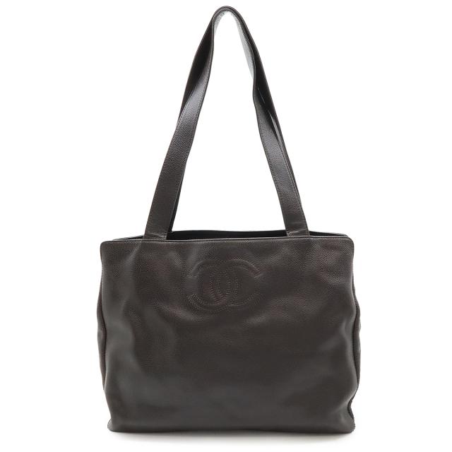 CHANEL シャネル ココマーク トートバッグ ショルダーバッグ セミショルダー 肩掛け キャビアスキン レザー ダークブラウン 茶