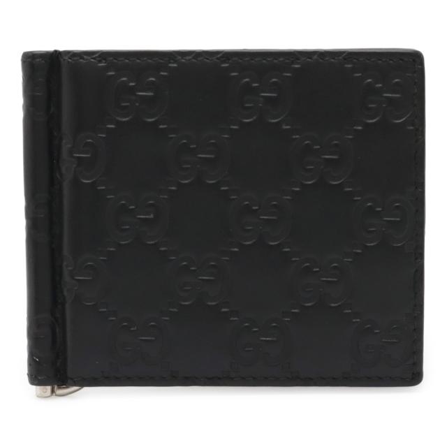 GUCCI グッチ グッチシマ 2つ折札入れ 二つ折り財布 カードケース マネークリップ付き ビルクリップ レザー ブラック 黒 シルバー金具 170580