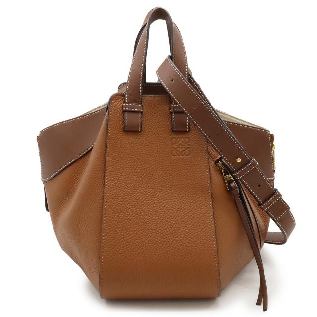 LOEWE ロエベ ハンモックバッグ スモール ハンドバッグ ショルダーバッグ 6WAY バイカラー レザー タン ブラウン ゴールド金具 387.41.S35