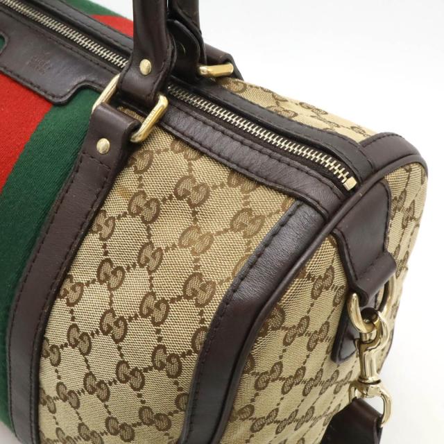 GUCCI ミニハンドバッグ GGキャンバス シェリーライン ベージュ×茶