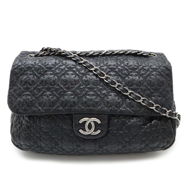 CHANEL シャネル カメリア ココマーク ダブルチェーンショルダー ショルダーバッグ パテントレザー ブラック 黒 シルバー金具