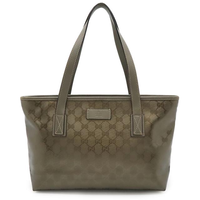 GUCCI グッチ GGインプリメ トートバッグ ショルダーバッグ ショルダートート 肩掛け PVC レザー メタリックカーキ系 211137