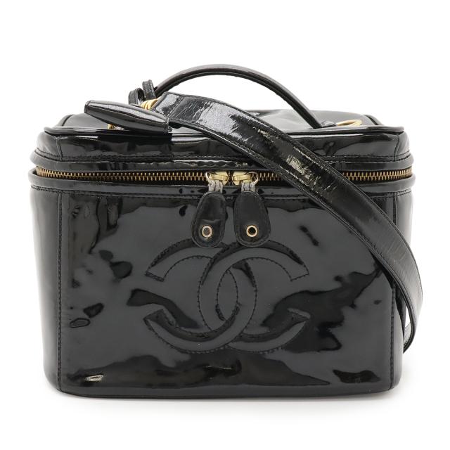 CHANEL シャネル ココマーク バニティバッグ ハンドバッグ コスメポーチ 2WAY ショルダーバッグ エナメル パテントレザー ブラック 黒 ゴールド金具