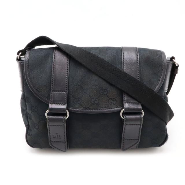 GUCCI グッチ 斜め掛け ショルダーバッグ GGキャンバス レザー 黒