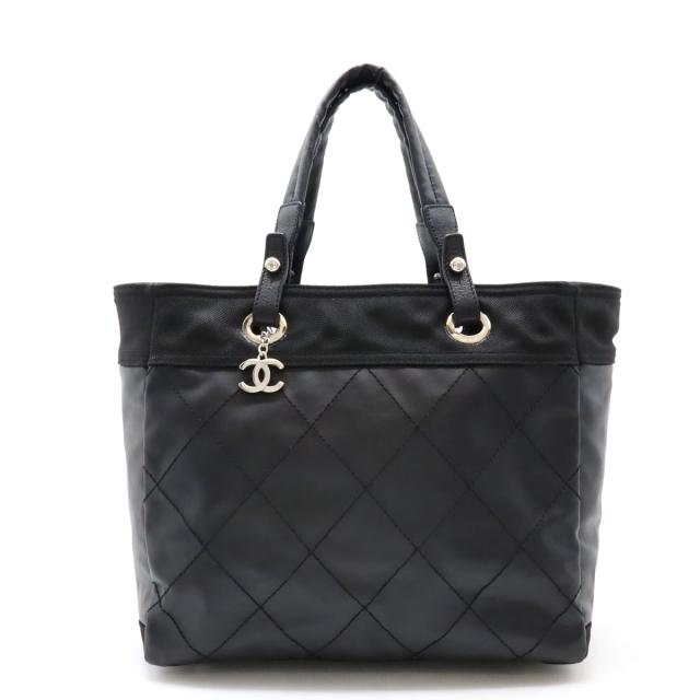 CHANEL シャネル パリビアリッツ トートMM トートバッグ ハンドバッグ コーティングキャンバス ブラック 黒 シルバー金具 A34209
