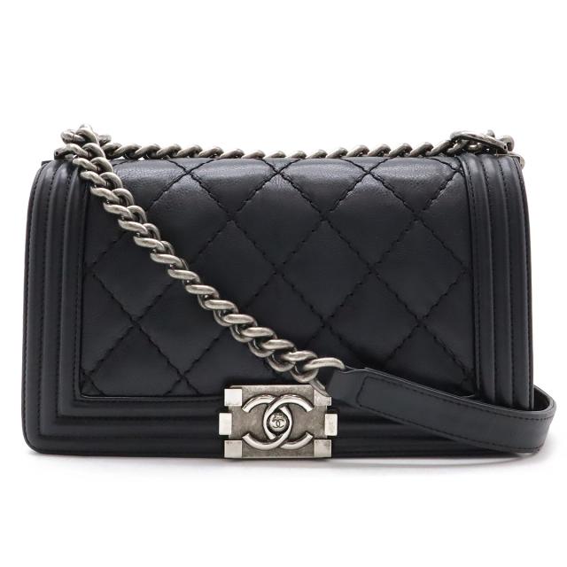 CHANEL シャネル ボーイシャネル25 ワイルドステッチ マトラッセ ココマーク チェーンショルダーバッグ レザー ブラック 黒 シルバー金具 A67086