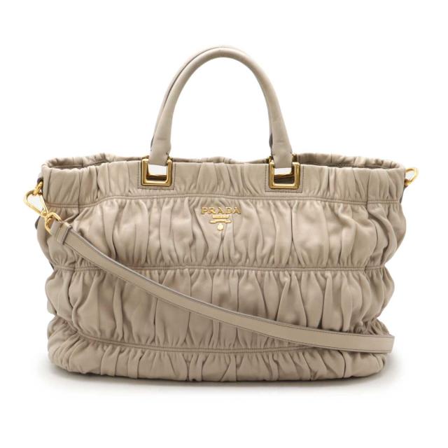 プラダ　PRADA トートバッグ　レザー　ギャザー　ゴールド金具 プラダ PRADA トートバッグ レザー ギャザー ゴールド金具 レディース