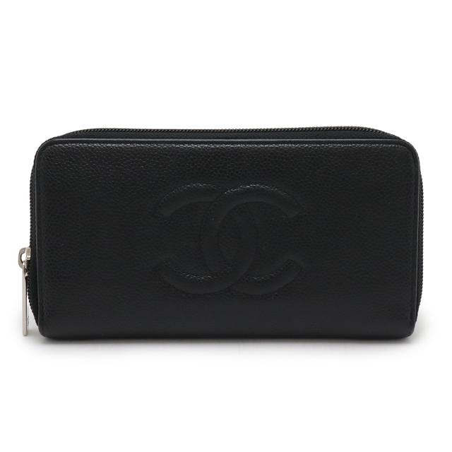 CHANEL シャネル ココマーク ラウンドファスナー 長財布 キャビアスキン レザー ブラック 黒 シルバー金具 A50071