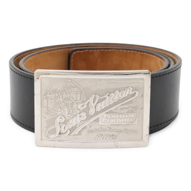 LOUIS VUITTON ルイ ヴィトン サンチュール ジーンズ ベルト レザー ブラック 黒 メンズ シルバー金具 #90 M6812U