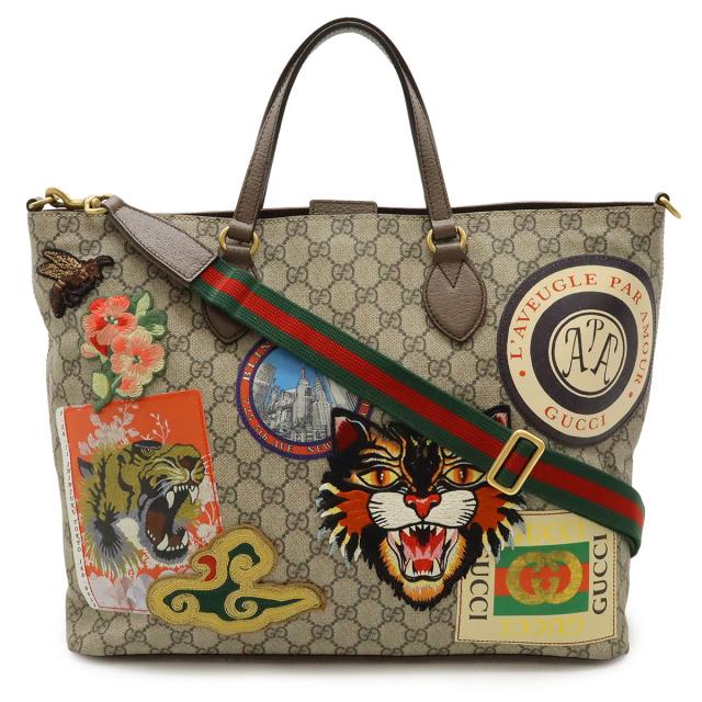 GUCCI グッチ ソフトGGスプリーム クーリエ トートバッグ ショルダーバッグ 2WAY レザー アップリケ ベージュ ブラウン マルチカラー 474085