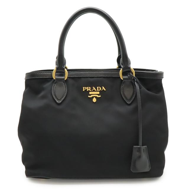 PRADA プラダ ハンドバッグ トートバッグ 斜め掛け ナイロン レザー NERO 黒 ブラック ゴールド金具 ショルダーストラップ欠品 1BA172