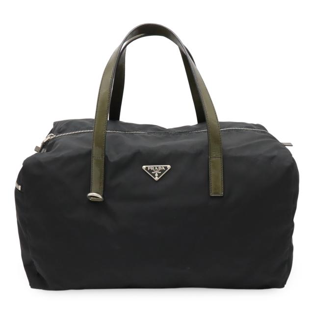 【正規品】PRADA プラダ ミニボストン ハンドバッグ ナイロン 黒 三角ロゴ 白タグあり】プラダ ハンドバッグ ミニボストン 三角ロゴ レザー