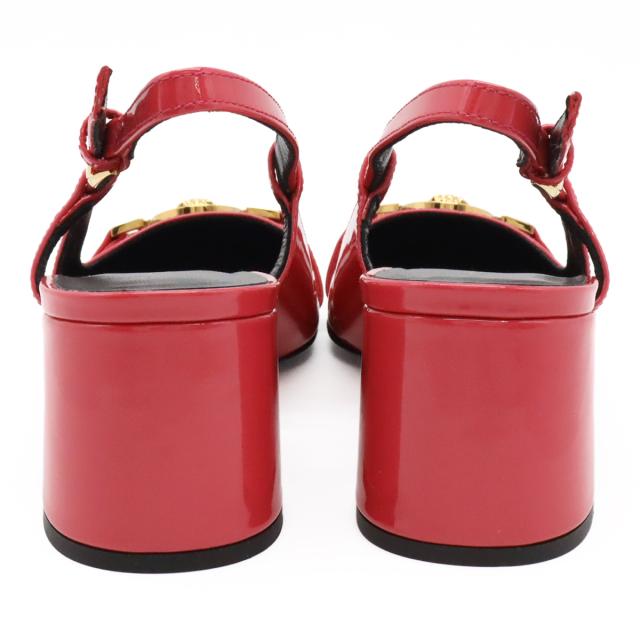 VERSACE ヴェルサーチェ ヴェルサーチ パンプス ミュール スクエアトゥ 5cm ヒール エナメル フューシャ ピンク #35 日本サイズ約23cm ゴールド金具 VERSACE ヴェルサーチェ ヴェルサーチ パンプス ミュール スクエアトゥ