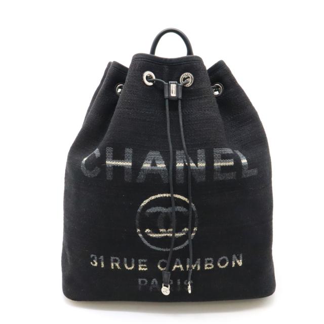 CHANEL シャネル ドーヴィルライン リュックサック バックパック ショルダーバッグ チェーンショルダー 巾着型 キャンバス ブラック 黒 A93787