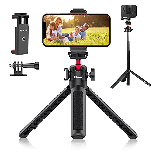 Ulanzi MT-16 カメラ三脚 ＋スマホクリップ付き 自撮り棒 スマホ三脚 ミニ三脚 4段伸縮 卓上 安定 ビデオカメラ ホットシュー付き 360°回転 ZV-1 iphone RX100 M1-M6 A6400 A6500 A66