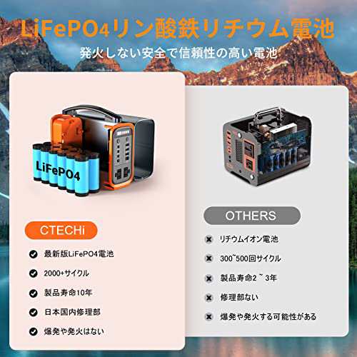 CTECHi ポータブル電源 200W 大容量 LiFePO4リン酸鉄リチウム電池