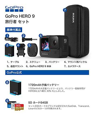 GoPro HERO9 Black アクションカム アクションカメラ ゴープロ 水中カメラ （HERO9Black本体+認定SDカード(64GB)  +予備 1720mAhバッテリの通販はau PAY マーケット - HATINANA | au PAY マーケット－通販サイト