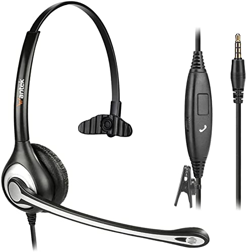 ヘッドセット携帯電話用 ノイズキャンセリングマイク付きPC用ヘッドセット 3.5mm接続 片耳 iPhone、スマホ、タブレット、Mac、パソコンに対応 Skype、Web会議用、在宅勤務、ビジネス、ビデオ会議、コールセンターに適用 着信の通販は