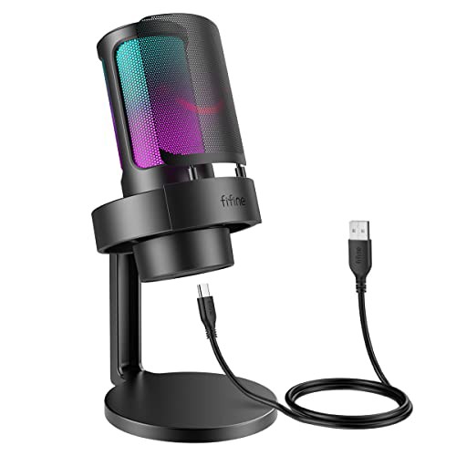 FIFINE USB コンデンサーマイク ゲーマー向けマイクロホン RGB ...