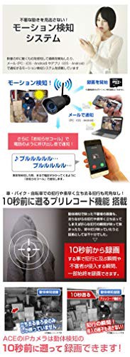 ACE 防犯カメラ 無線対応 130万画素IPカメラ 屋外用 音声 マイク