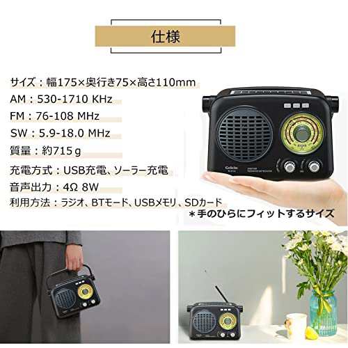 ラジオ 小型 ポータブルラジオ FM/AM/ワイドFM/SWラジオ USB充電式