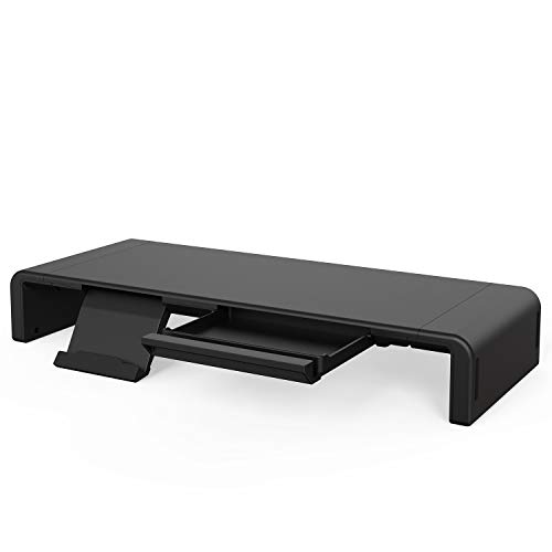 工匠藤井 モニター台 折りたたみ式 三段式幅調整 スマホとタブレットトレー キーボード収納 引き出し 8CM高度 耐荷重50kg モニタースタンド ノートパソコンスタンド PC作業にサポート 机上台 ブラック