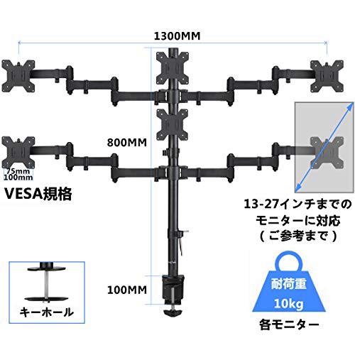 Suptek PCモニターアーム 6画面 80cm クランプ式 ディスプレイ 