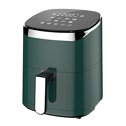 ノンフライヤー 4.5L大容量 電気フライヤー 揚げ物ノンオイル 惣菜 1~5人 タッチパネル エアーフライヤー LEDディスプレイ タッチパネル 温度調整 タイマー 日本語説明書 日本語レシピ付き PSE認証済 濃緑色 引越し、結婚式、の通販は