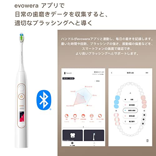 evowera 電動歯ブラシ 人工知能搭載 音波歯ブラシ 液晶画面で磨き残し